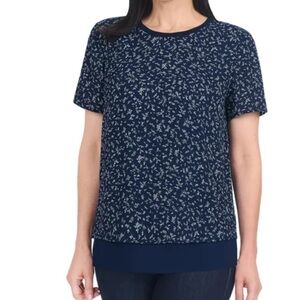 NWT Hilary Radley Women's Navy Blue Small Short Sleeve Blouse